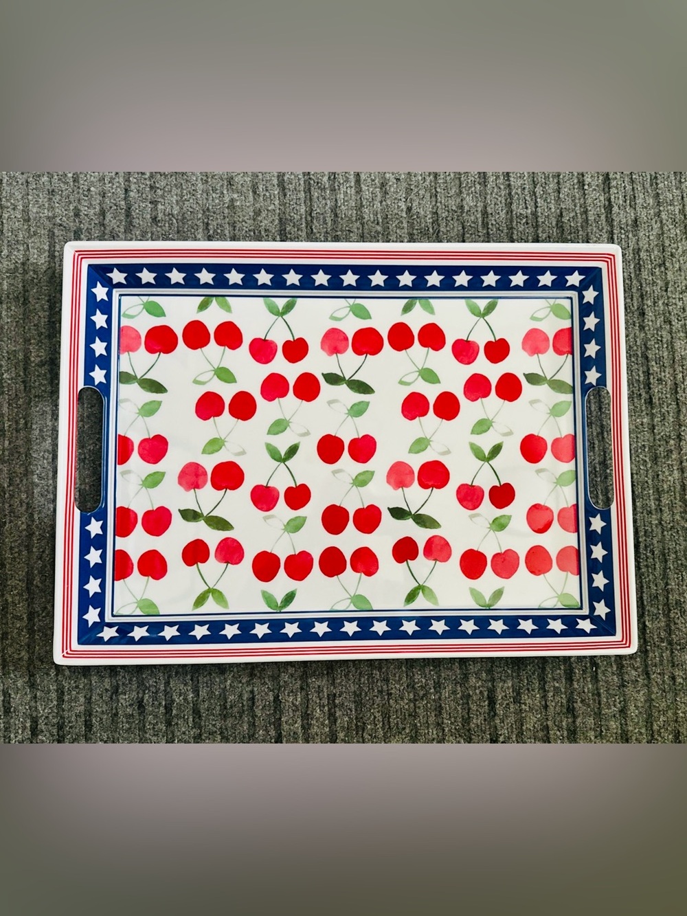 Martha Stewart Cherry Stars Melamine Serving Tray Large 20" Hostess Platter New